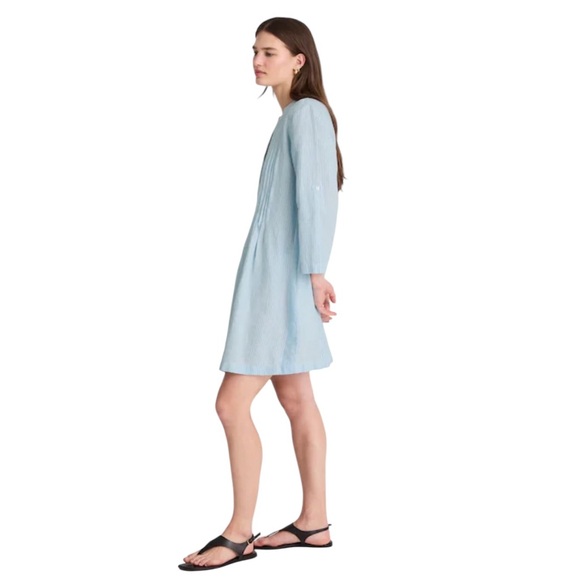 NEW MADEWELL Pleated Splitneck Mini Shirtdress Blue & White Multi Stripe Size XS - Picture 2 of 9